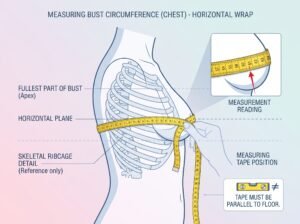 Instructional diagram showing how to measure the underbust for accurate band size