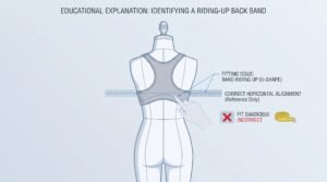 illustration showing a bra band riding up in the back, which is a sign of a wrong band size