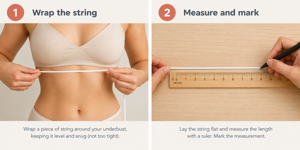 Alternative bra measurement method using a piece of string instead of measuring tape
