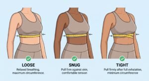 how to measure loose, snug, and tight underbust with a measuring tape.